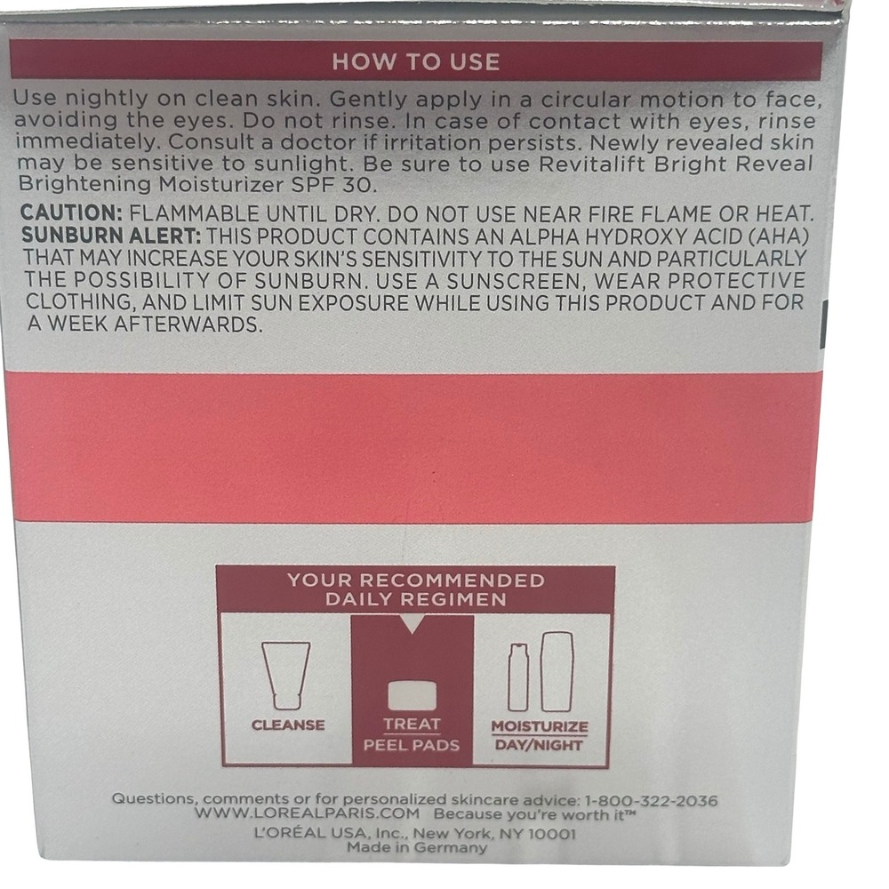 L'Oreal Revitalift Bright Reveal Peel Pads 30ct White 10% Glycolic Complex‎ - Picture 3 of 6